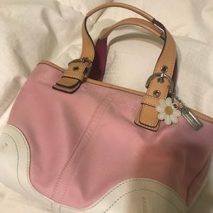 Coach pink fabric & leather bag